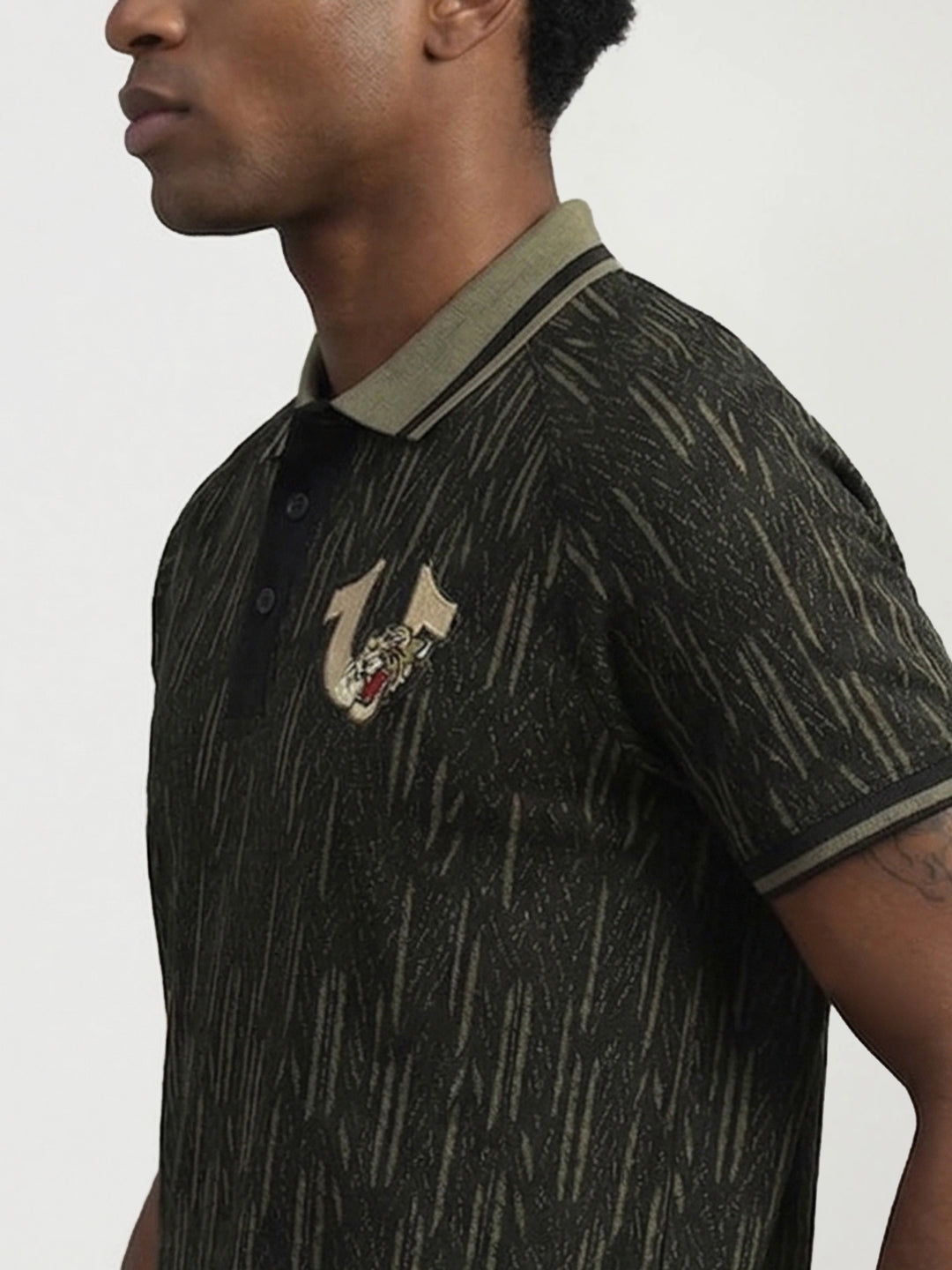 True Religion Men Green Abstract Regular Fit Polo T-Shirt