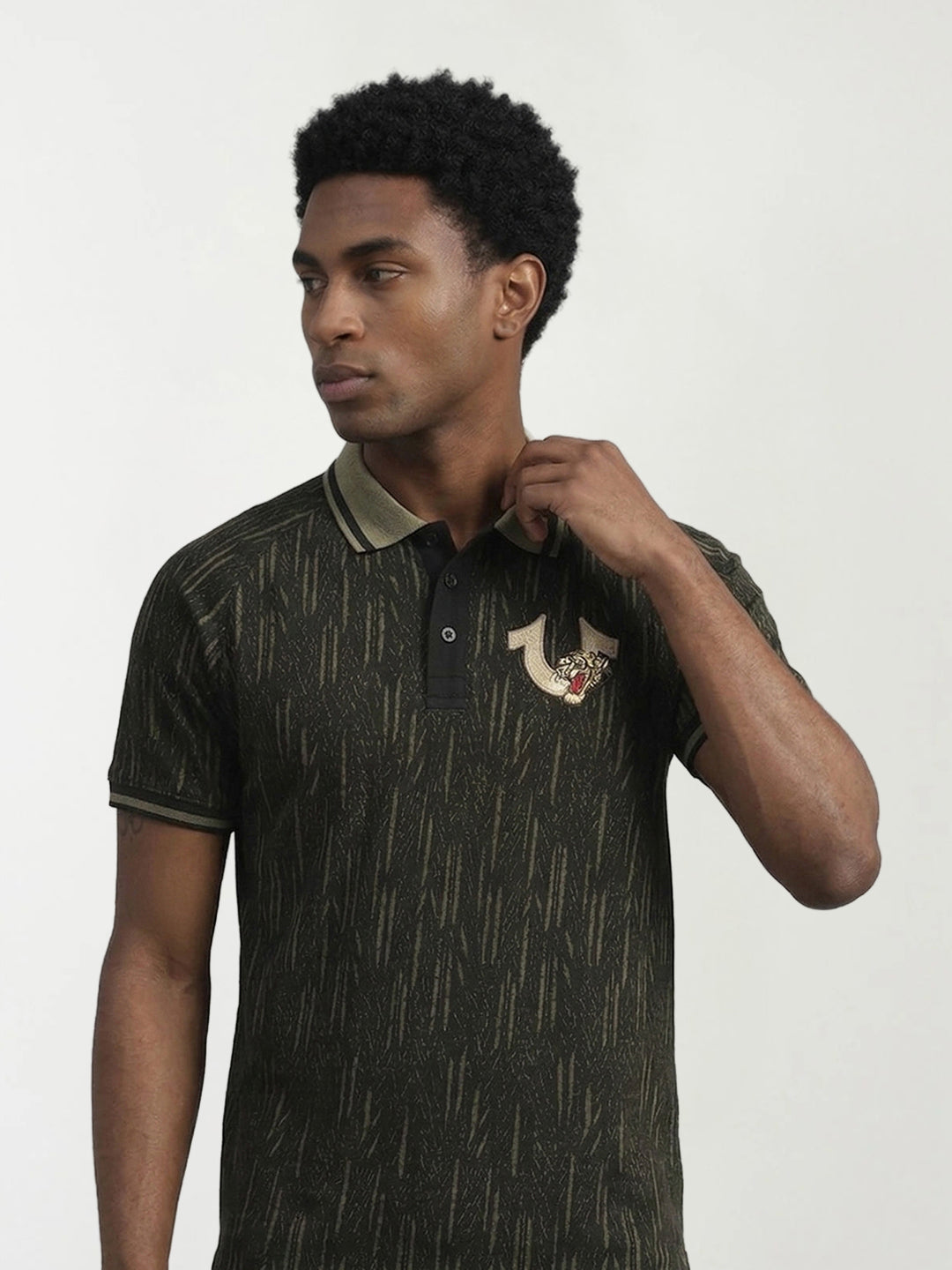 True Religion Men Green Abstract Regular Fit Polo T-Shirt