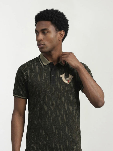 True Religion Men Green Abstract Regular Fit Polo T-Shirt