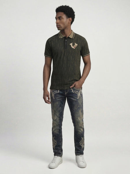 True Religion Men Green Abstract Regular Fit Polo T-Shirt