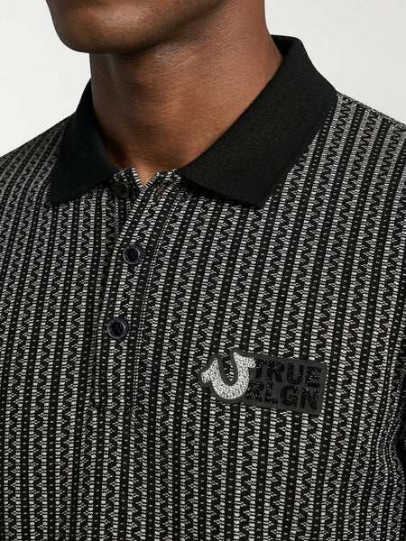 True Religion Men Black Abstract Regular Fit Polo T-Shirt