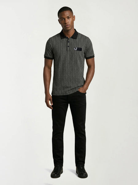 True Religion Men Black Abstract Regular Fit Polo T-Shirt