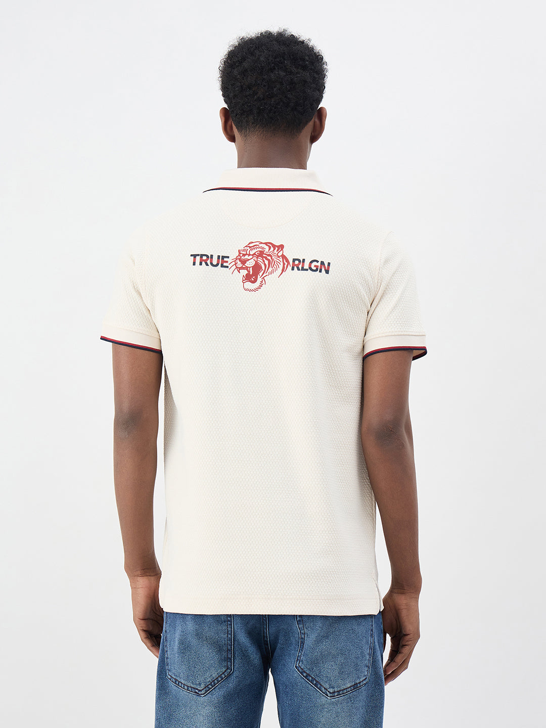 True Religion Men Cream Solid Regular Fit Polo T-Shirt
