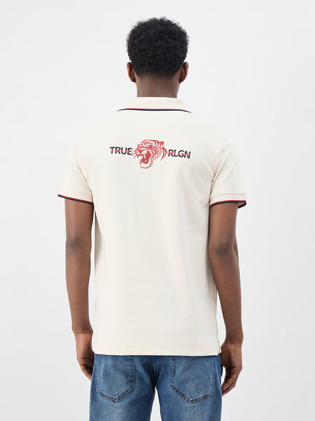 True Religion Men Cream Solid Regular Fit Polo T-Shirt