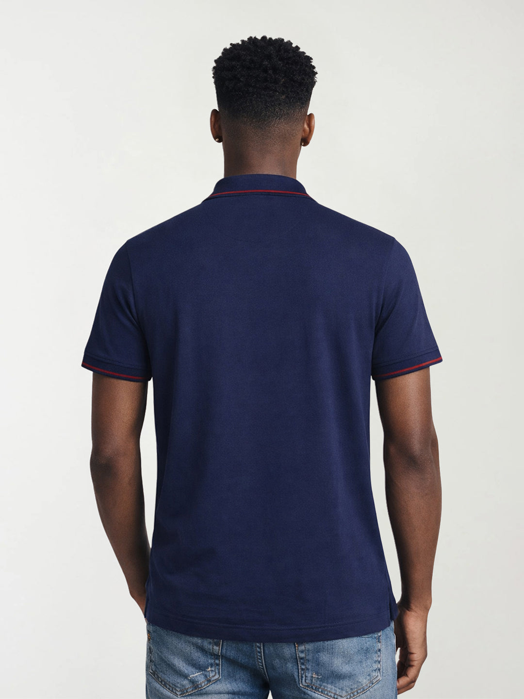 True Religion Men Navy Blue Solid Regular Fit Pure Cotton Polo T-Shirt