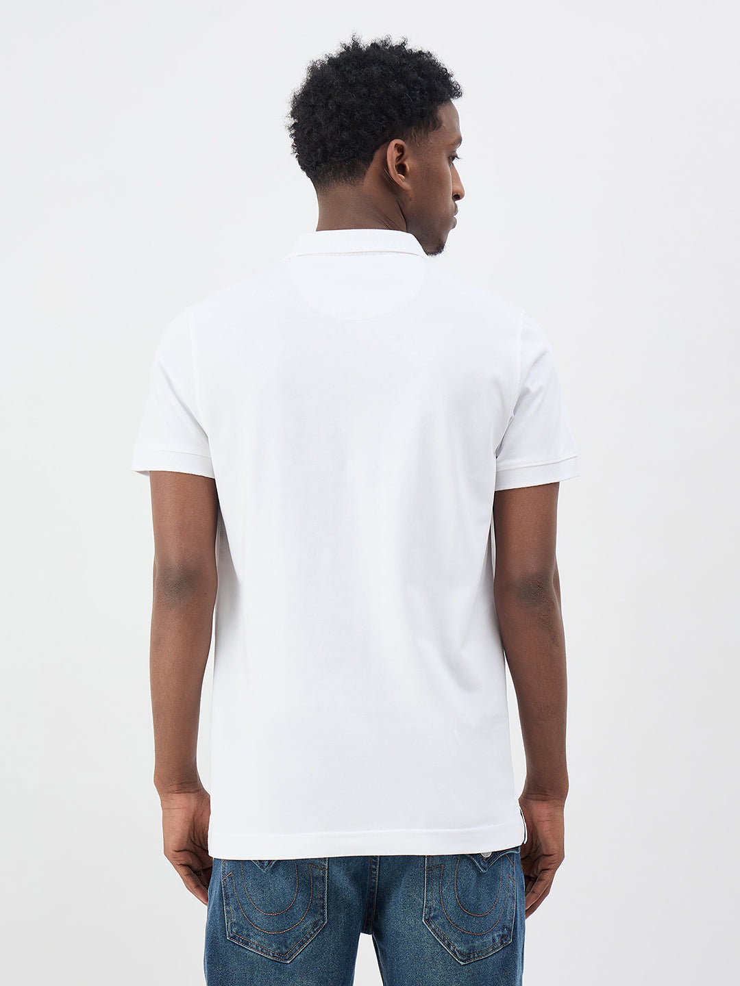 True Religion Men White Printed Regular Fit Pure Cotton Polo T-Shirt