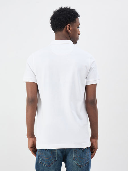 True Religion Men White Printed Regular Fit Pure Cotton Polo T-Shirt