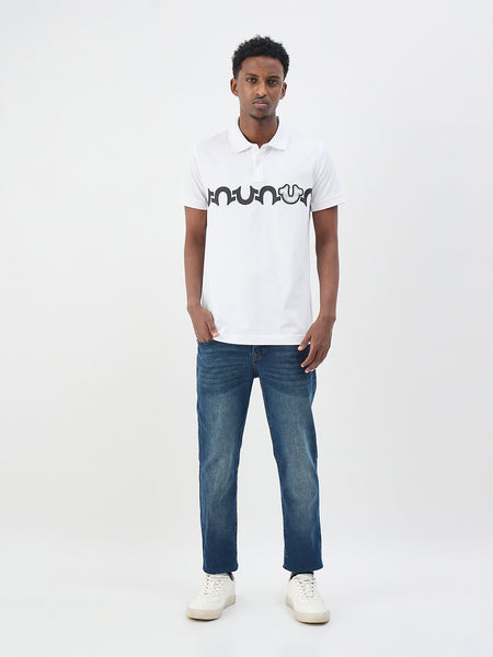 True Religion Men White Printed Regular Fit Pure Cotton Polo T-Shirt