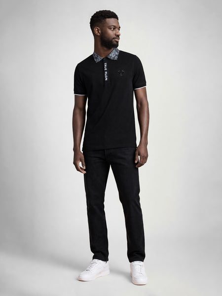 True Religion Men Black Solid Regular Fit Polo T-Shirt