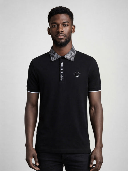 True Religion Men Black Solid Regular Fit Polo T-Shirt