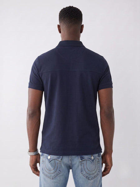 True Religion Men Navy Solid Regular Fit Polo T-Shirt