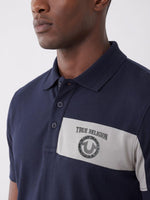 True Religion Men Navy Solid Regular Fit Polo T-Shirt