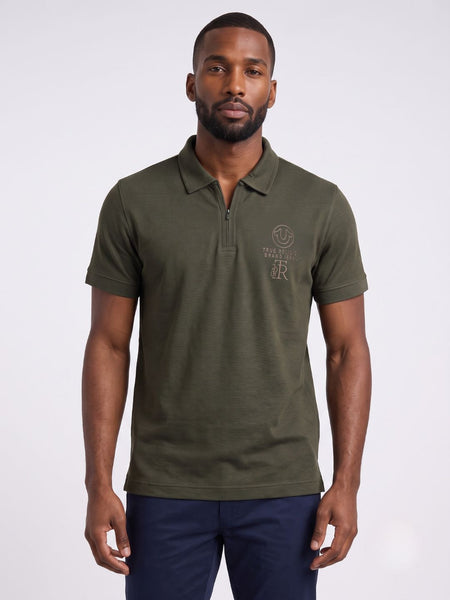 True Religion Men Green Solid Regular Fit Polo T-Shirt