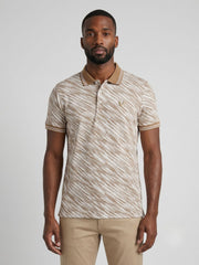 True Religion Men Beige Striped Regular Fit Polo T-Shirt
