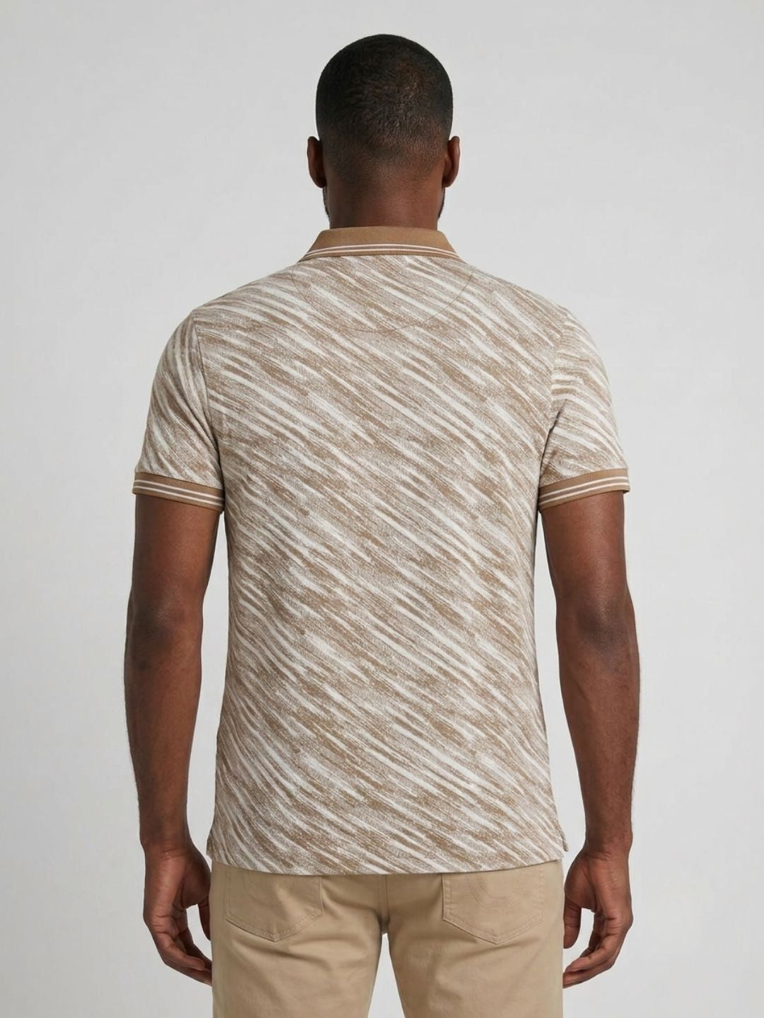 Men beige striped regular fit polo t-shirt