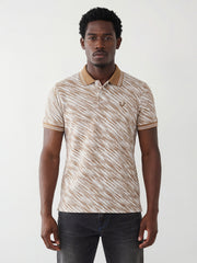 True Religion Men Beige Striped Regular Fit Polo T-Shirt