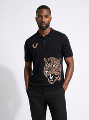 True Religion Men Black Embroidered Regular Fit Polo T-Shirt