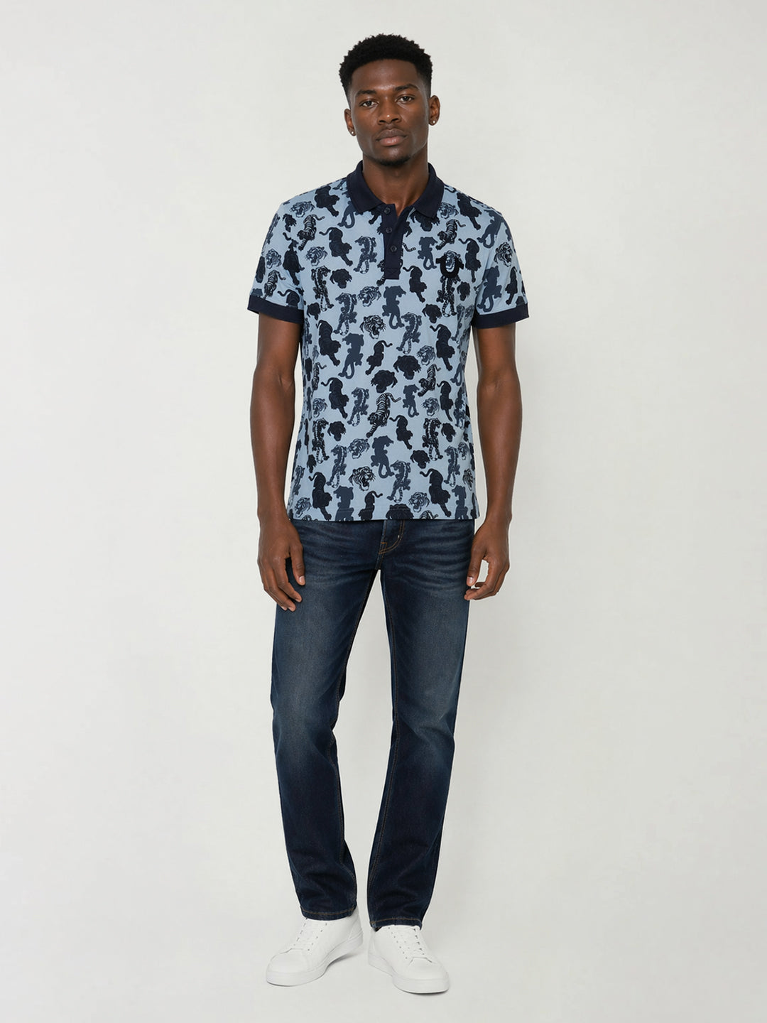 True Religion Men Blue Printed Regular Fit Polo T-Shirt