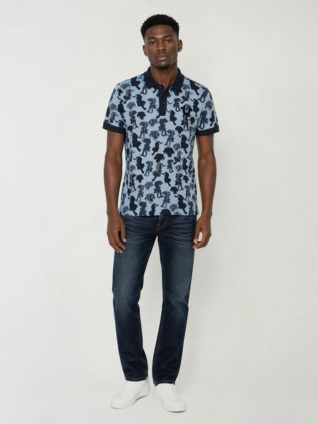 True Religion Men Blue Printed Regular Fit Polo T-Shirt