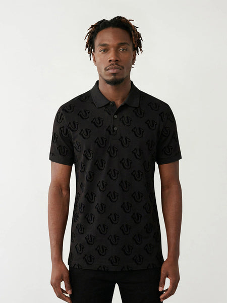 True Religion Men Black Printed Regular Fit Polo T-Shirt