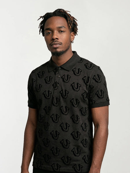 True Religion Men Black Printed Regular Fit Polo T-Shirt