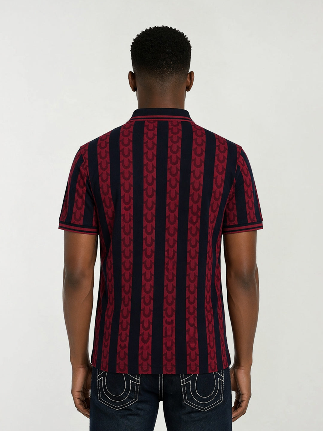 True Religion Men Red Striped Regular Fit Pure Cotton Polo T-Shirt