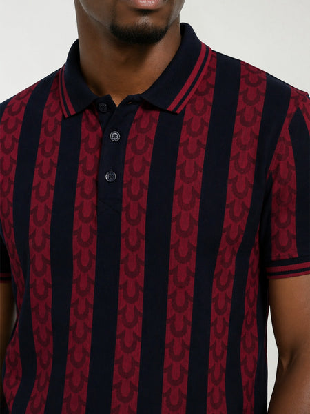 True Religion Men Red Striped Regular Fit Pure Cotton Polo T-Shirt