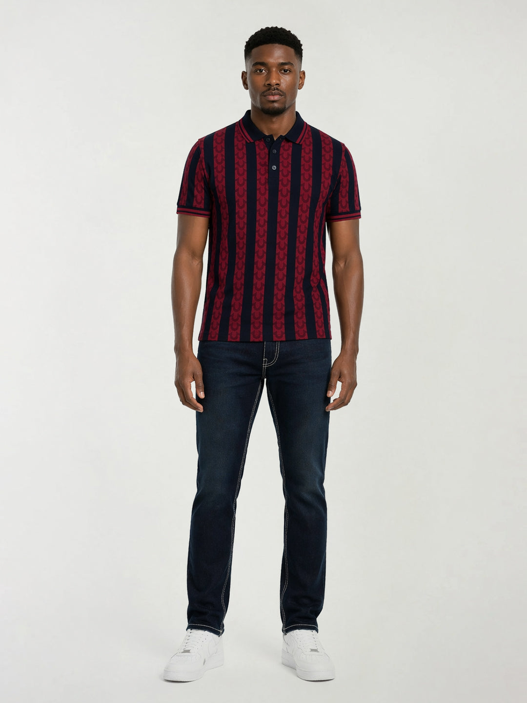 True Religion Men Red Striped Regular Fit Pure Cotton Polo T-Shirt