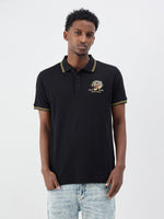 True Religion Men Black Solid Regular Fit Pure Cotton Polo T-Shirt