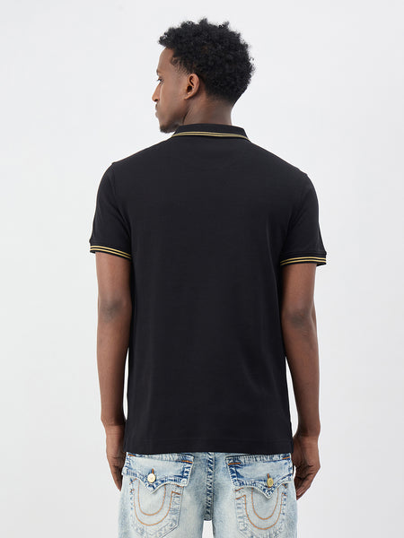 True Religion Men Black Solid Regular Fit Pure Cotton Polo T-Shirt