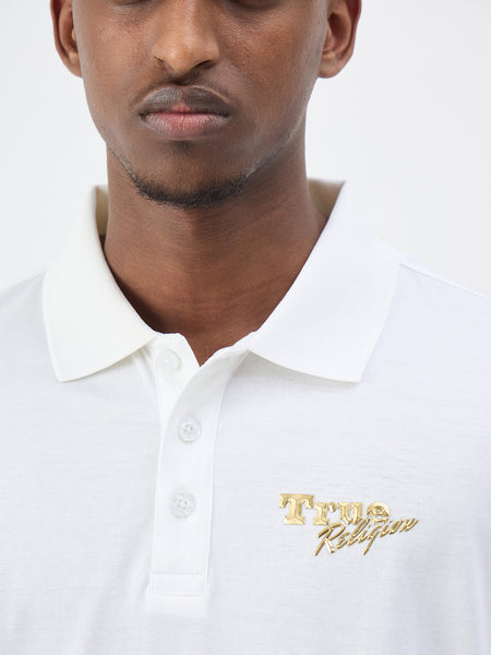 True Religion Men White Solid Regular Fit Pure Cotton Polo T-Shirt