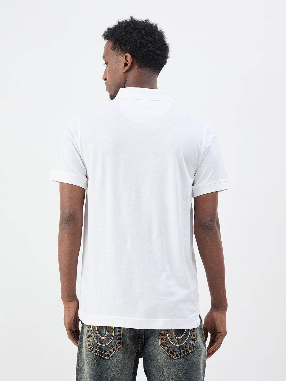 True Religion Men White Solid Regular Fit Pure Cotton Polo T-Shirt