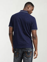 True Religion Men Navy Blue Solid Regular Fit Pure Cotton Polo T-Shirt