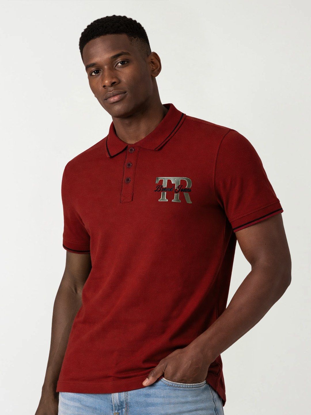 True Religion Men Maroon Solid Regular Fit Pure Cotton Polo T-Shirt