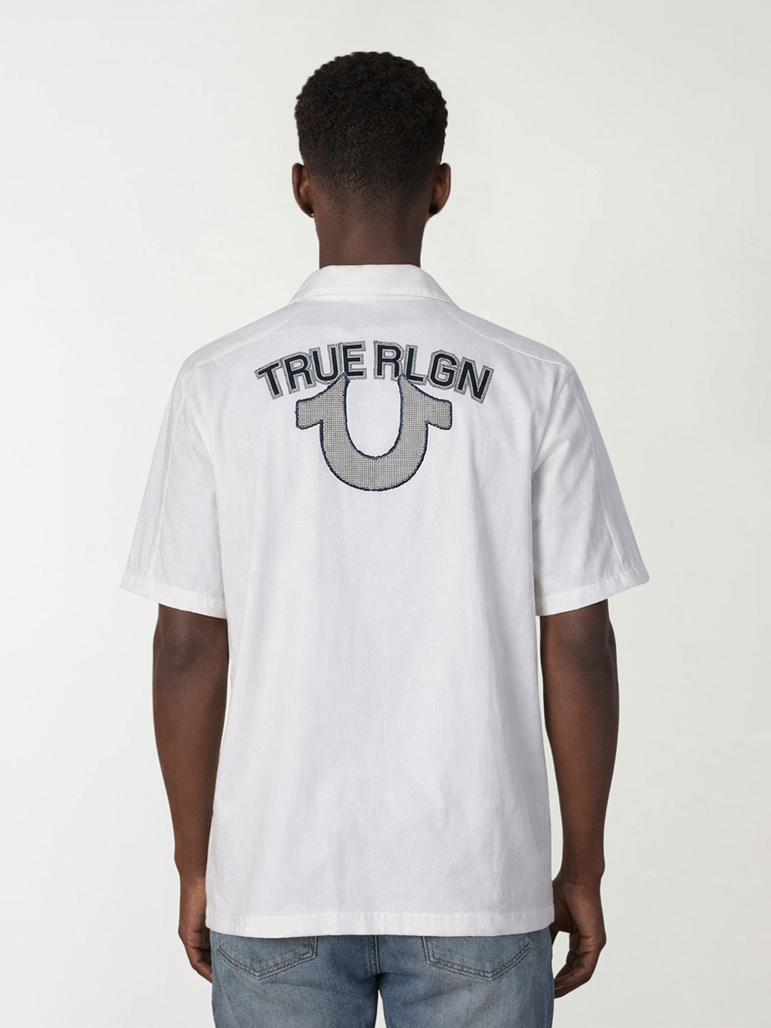 True Religion Men White Solid Boxy Fit Pure Cotton Shirt