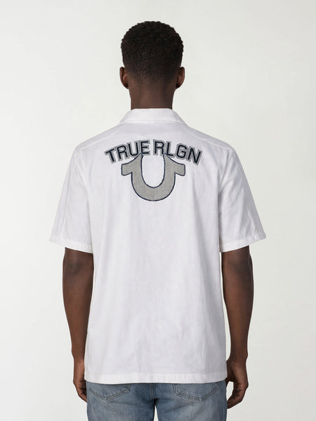 True Religion Men White Solid Boxy Fit Pure Cotton Shirt