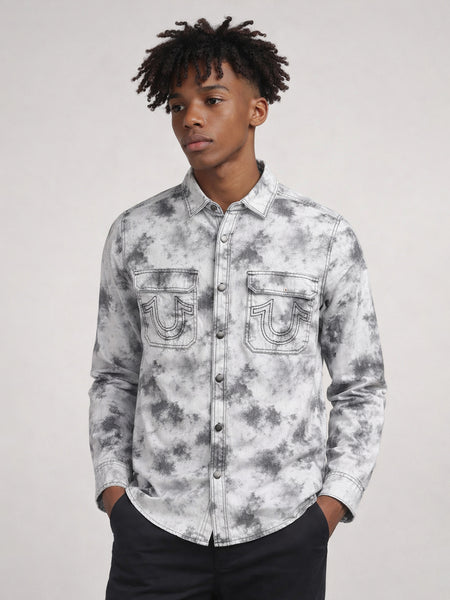True Religion Men White Tie-Dye Regular Fit Shirt