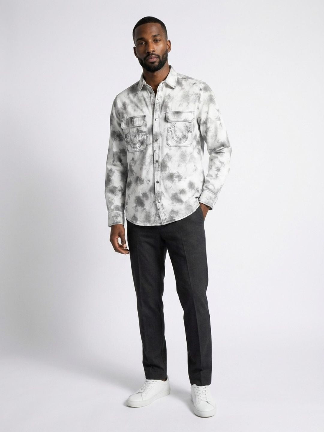 Men white tie-dye regular fit shirt