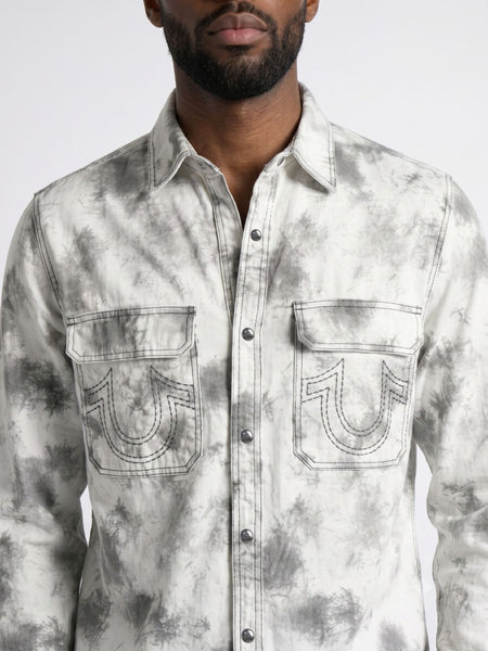True Religion Men White Tie-Dye Regular Fit Shirt