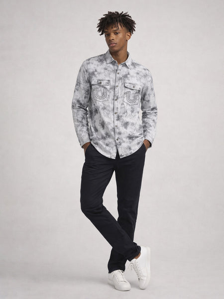 True Religion Men White Tie-Dye Regular Fit Shirt