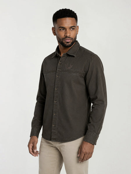 True Religion Men Green Solid Regular Fit Shirt