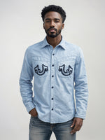 True Religion Men Blue Embroidered Regular Fit Shirt