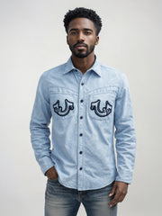 True Religion Men Blue Embroidered Regular Fit Shirt
