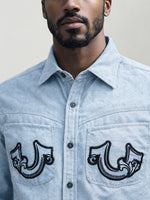 True Religion Men Blue Embroidered Regular Fit Shirt