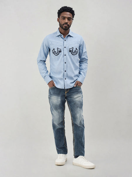 True Religion Men Blue Embroidered Regular Fit Shirt