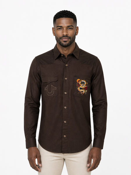 True Religion Men Brown Solid Regular Fit Shirt