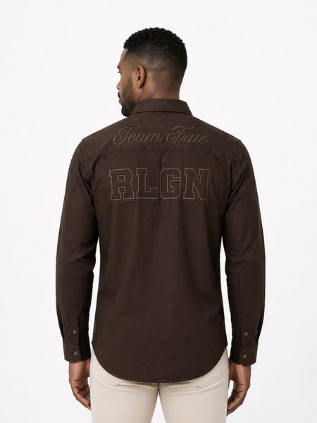 True Religion Men Brown Solid Regular Fit Shirt