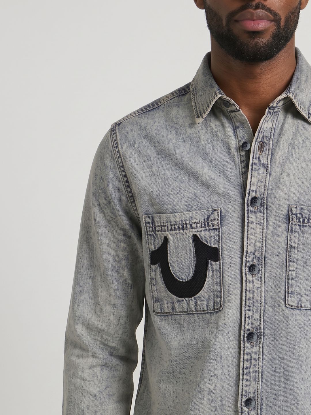 True Religion Men Grey Solid Regular Fit Shirt