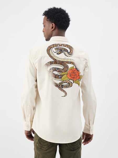 True Religion Men Cream Printed Regular Fit Shirt