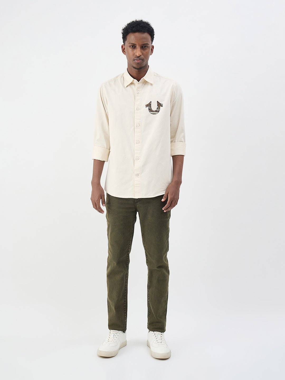 True Religion Men Cream Printed Regular Fit Shirt